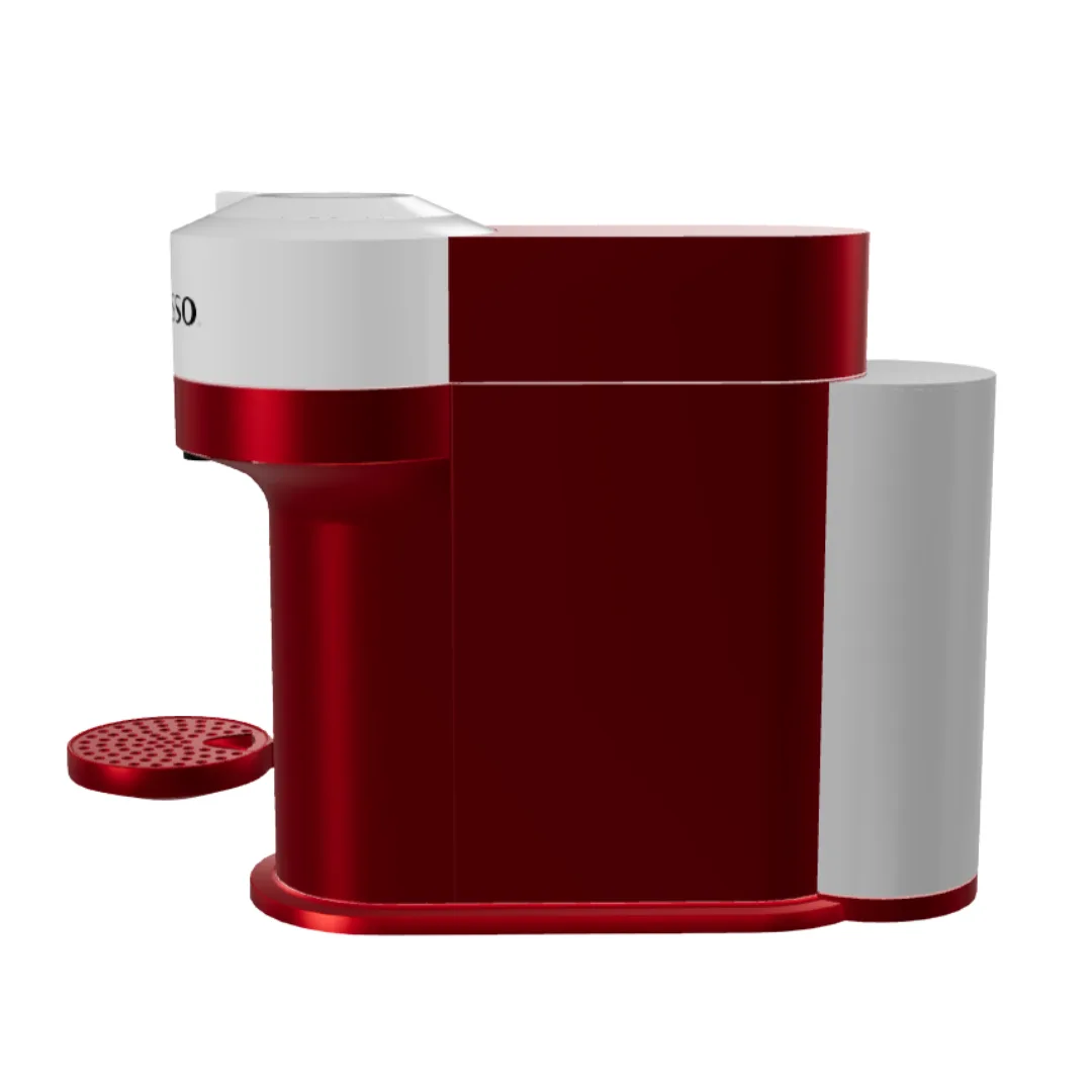 Foto de la cafetera roja, vista lateral